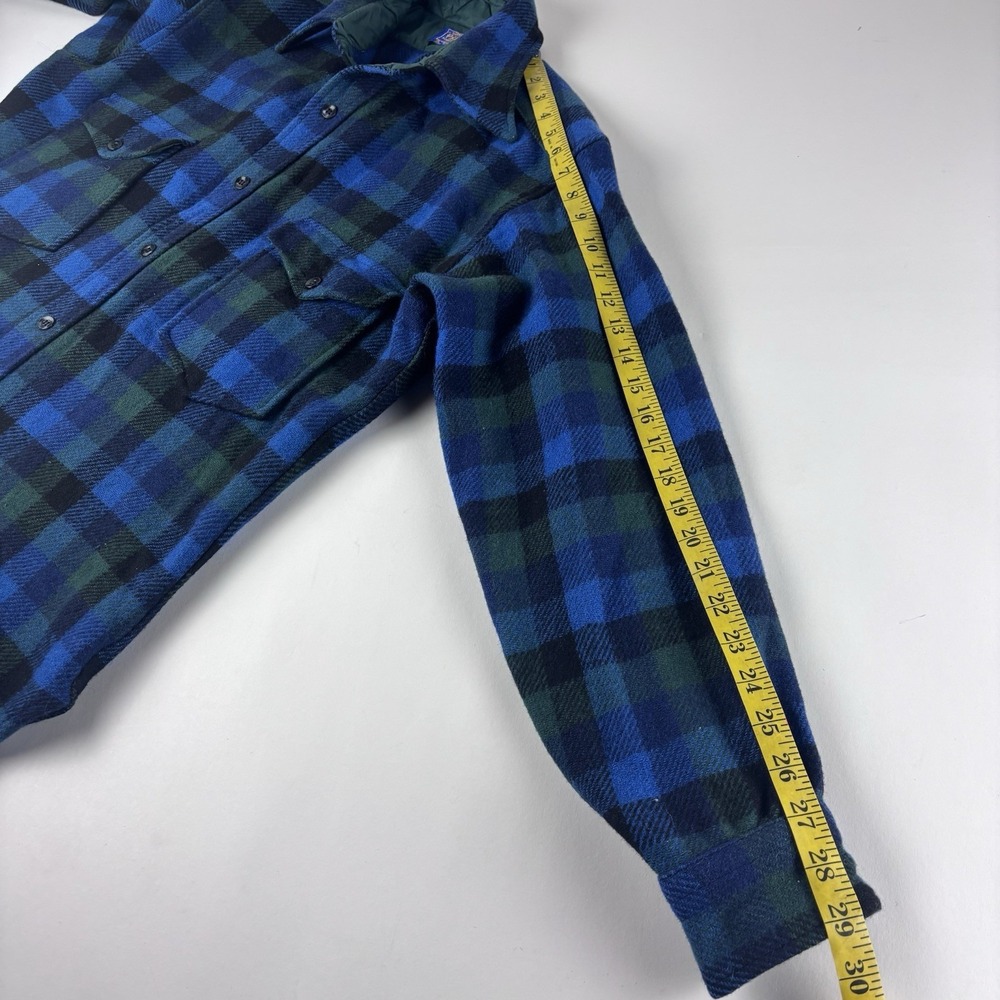 VTG Pendleton Shirt Mens Large Long Blue Green Plaid Flannel Wool Button USA 90s - Picture 7 of 8